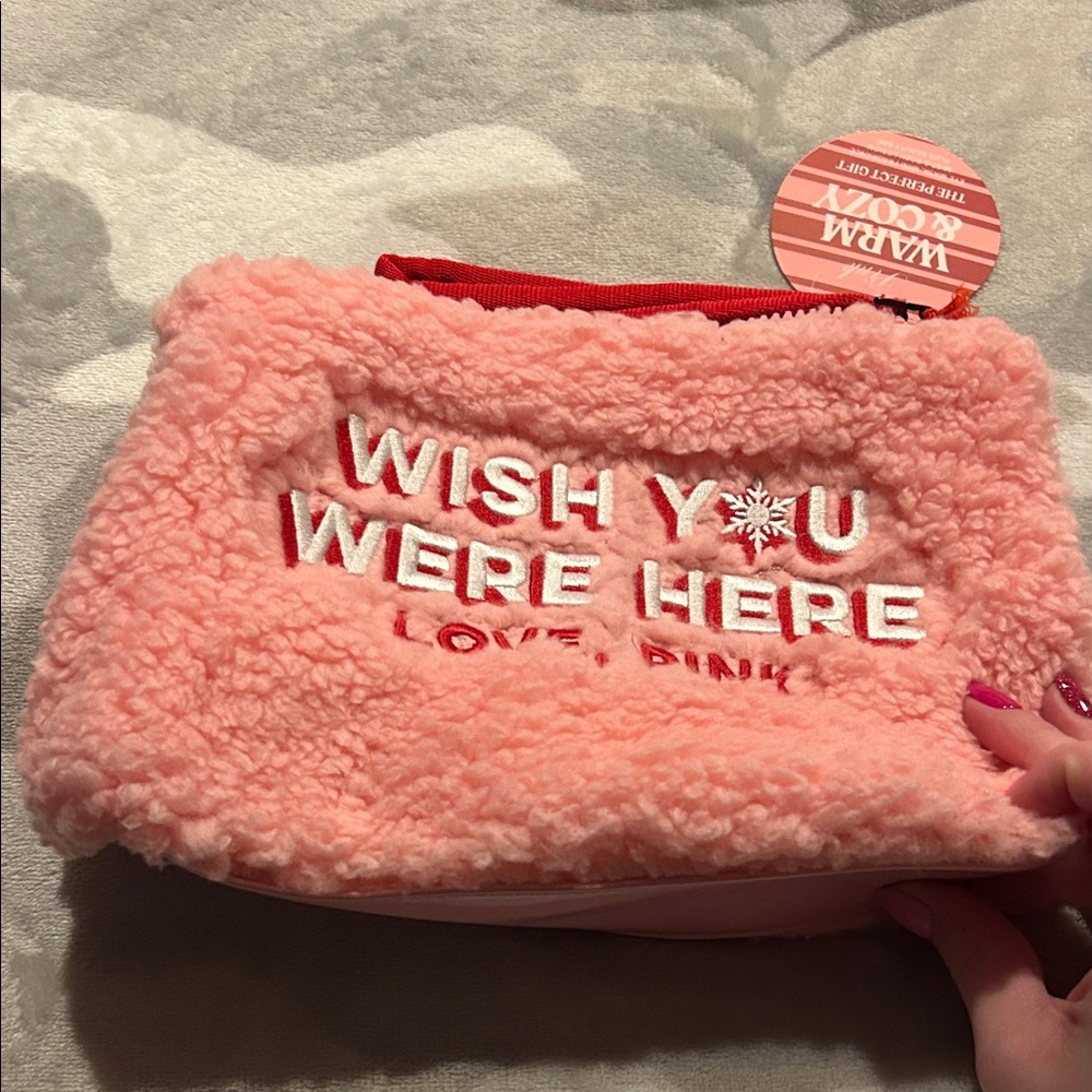 PINK Sherpa cosmetic pouch